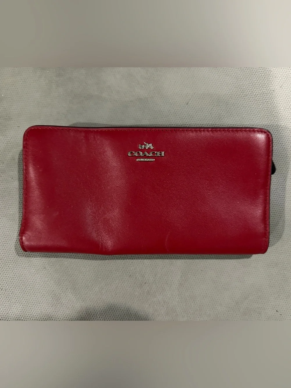 Coach Red Leather Zip-Around Wallet with Silver Logo